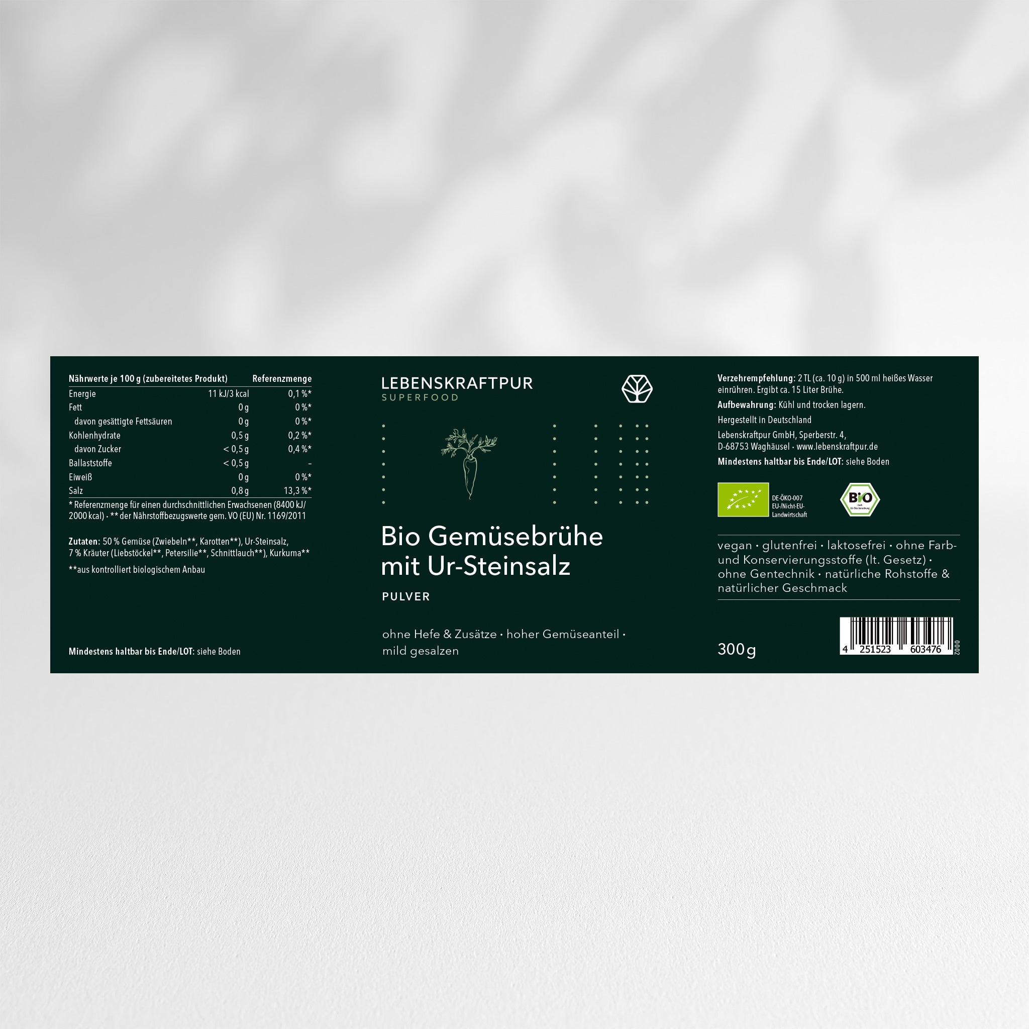 Bio Gemüsebrühe mit Ur-Steinsalz Pulver