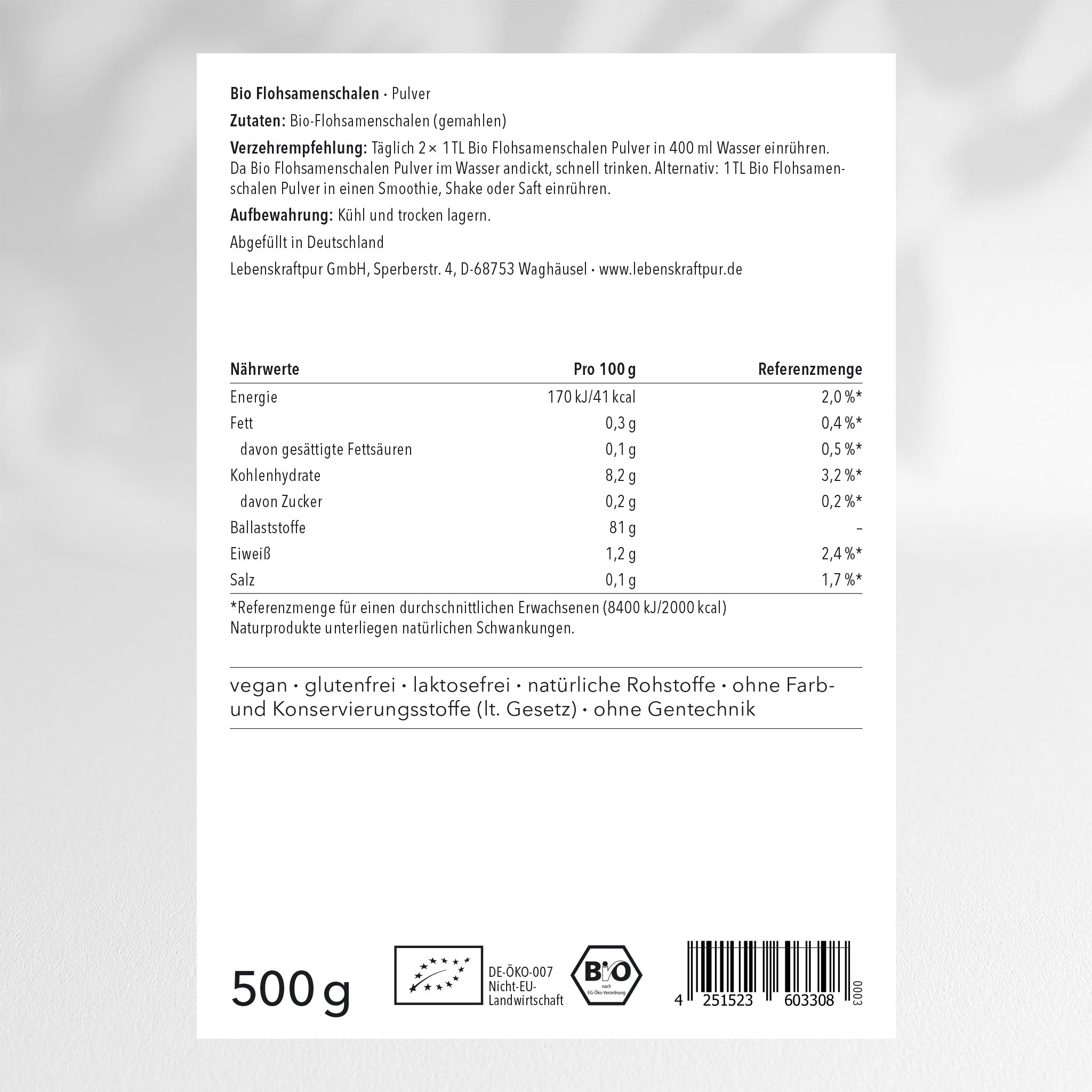 Bio Flohsamenschalen Pulver