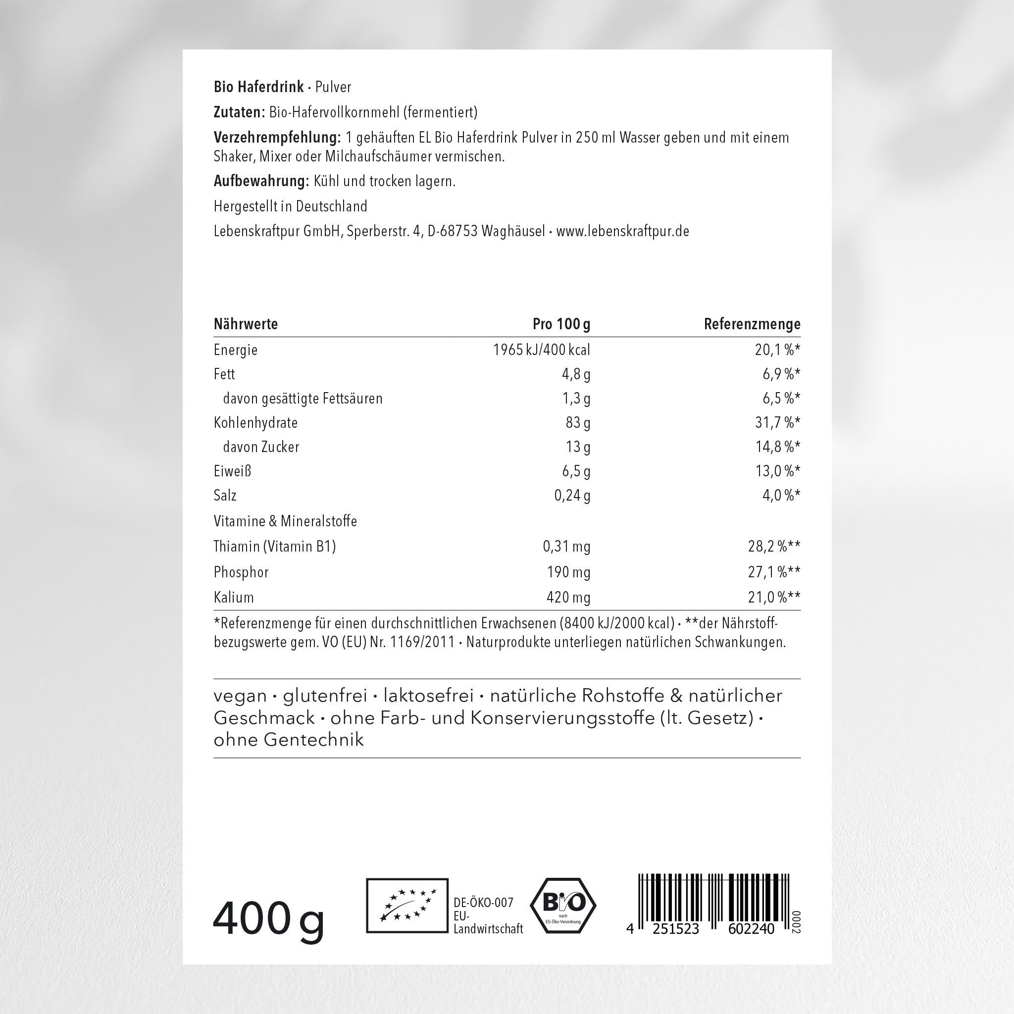 Bio Haferdrink Pulver