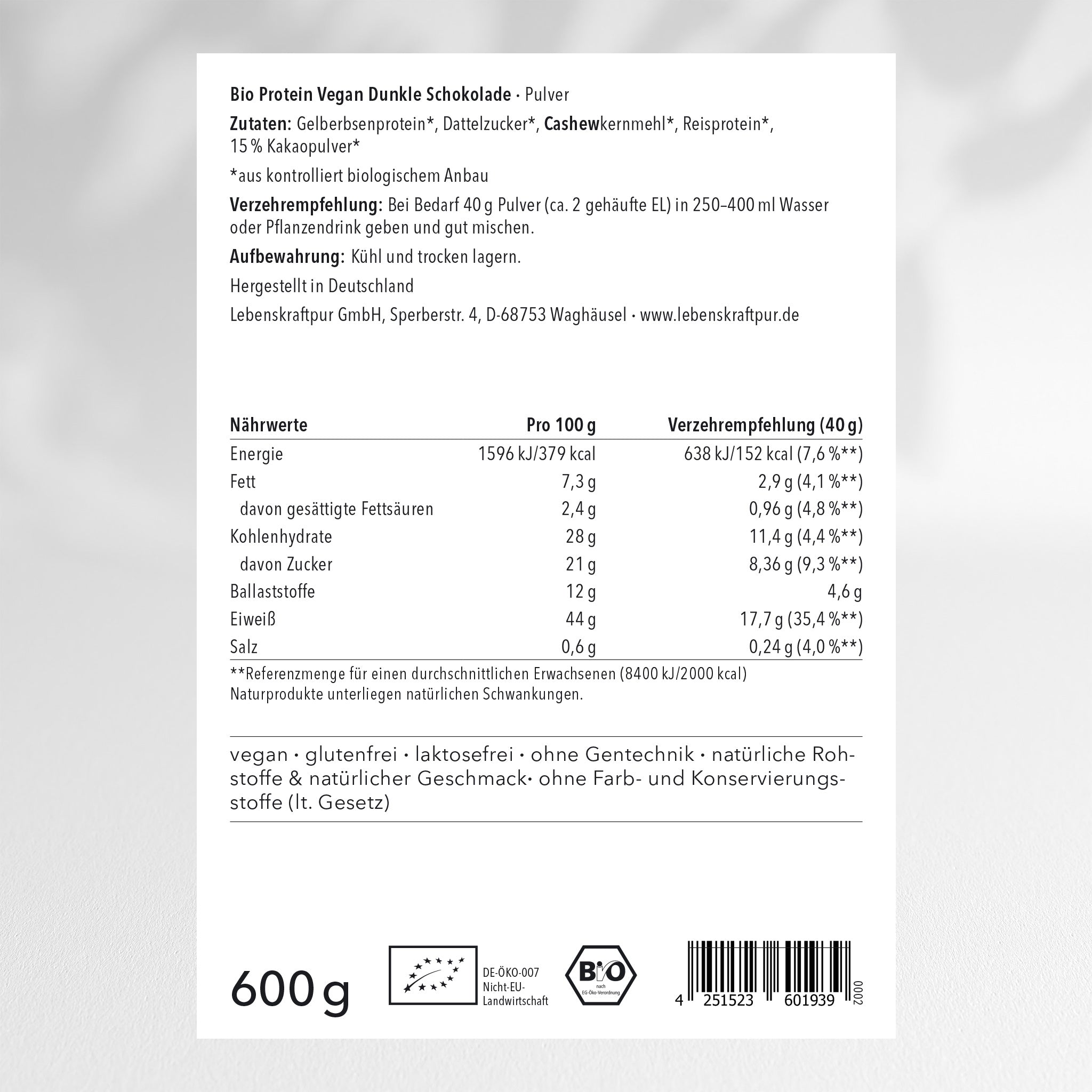 Bio Protein Vegan Dunkle Schokolade Pulver