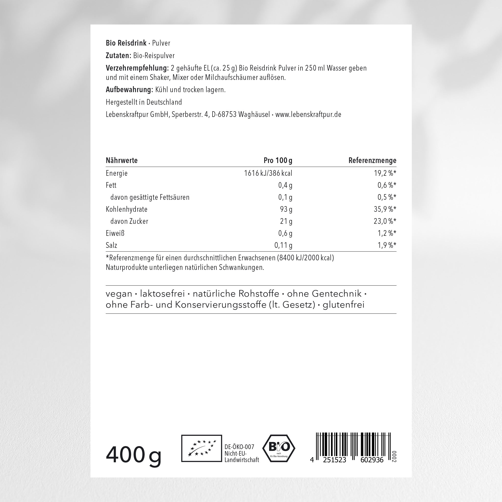 Bio Reisdrink Pulver