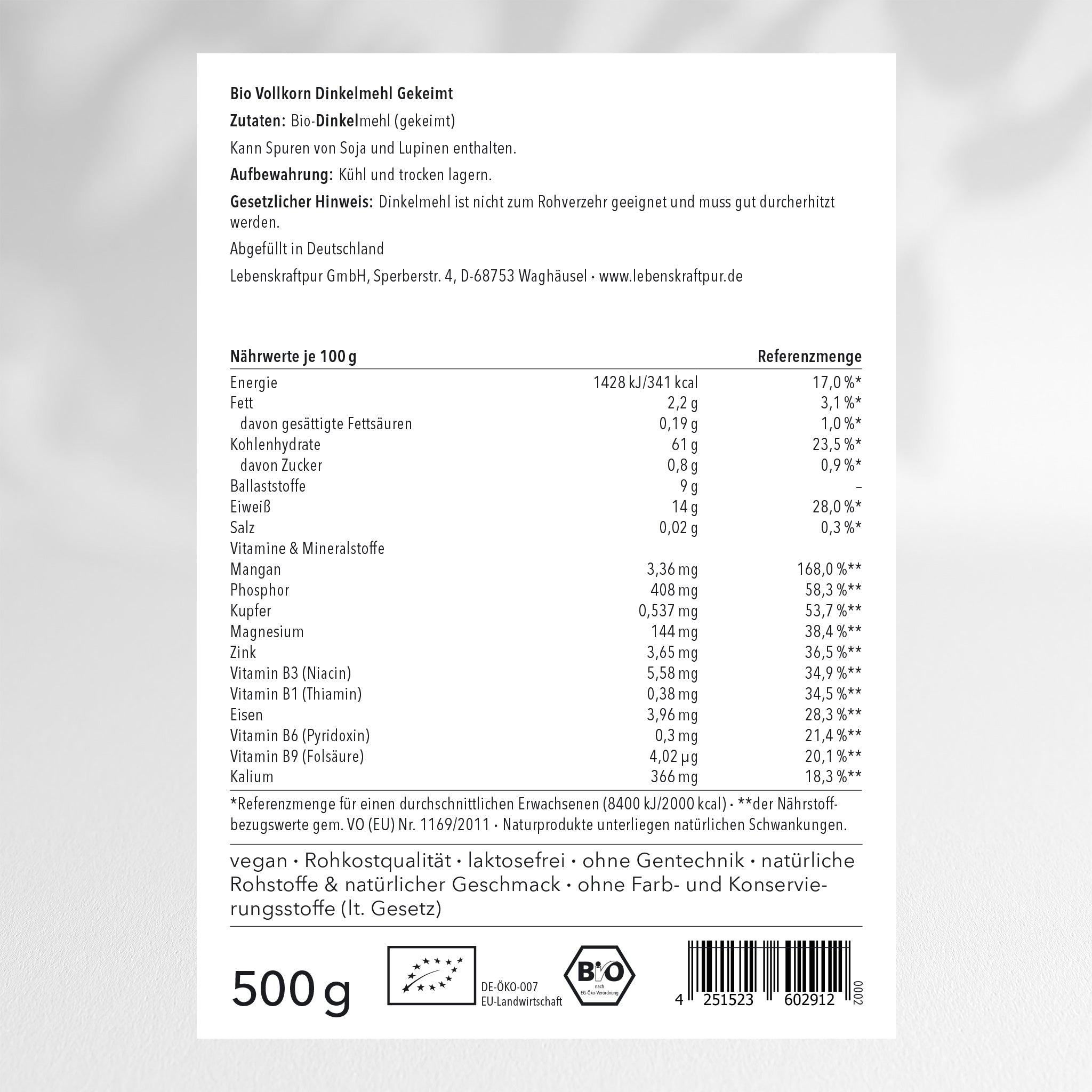 Bio Vollkorn Dinkelmehl Gekeimt