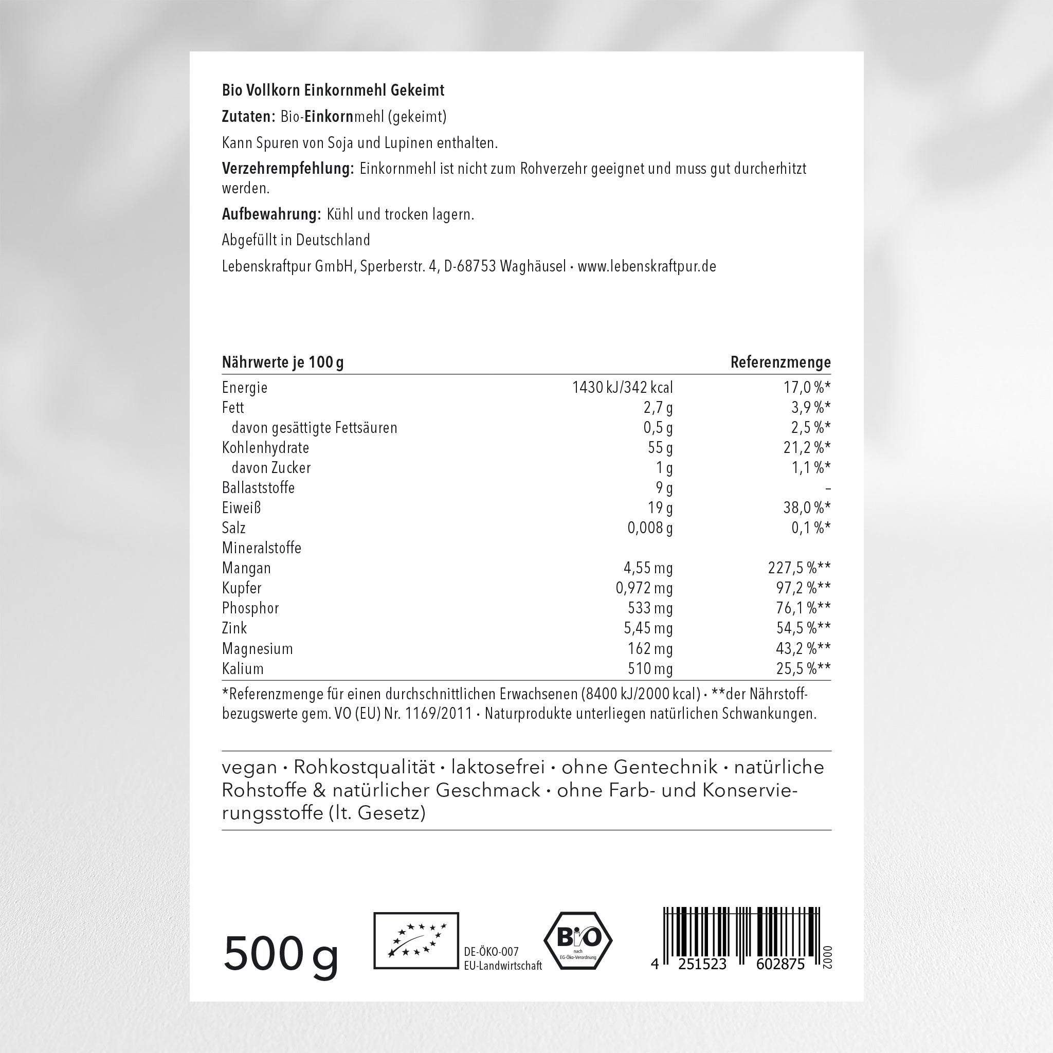 Bio Vollkorn Einkornmehl Gekeimt