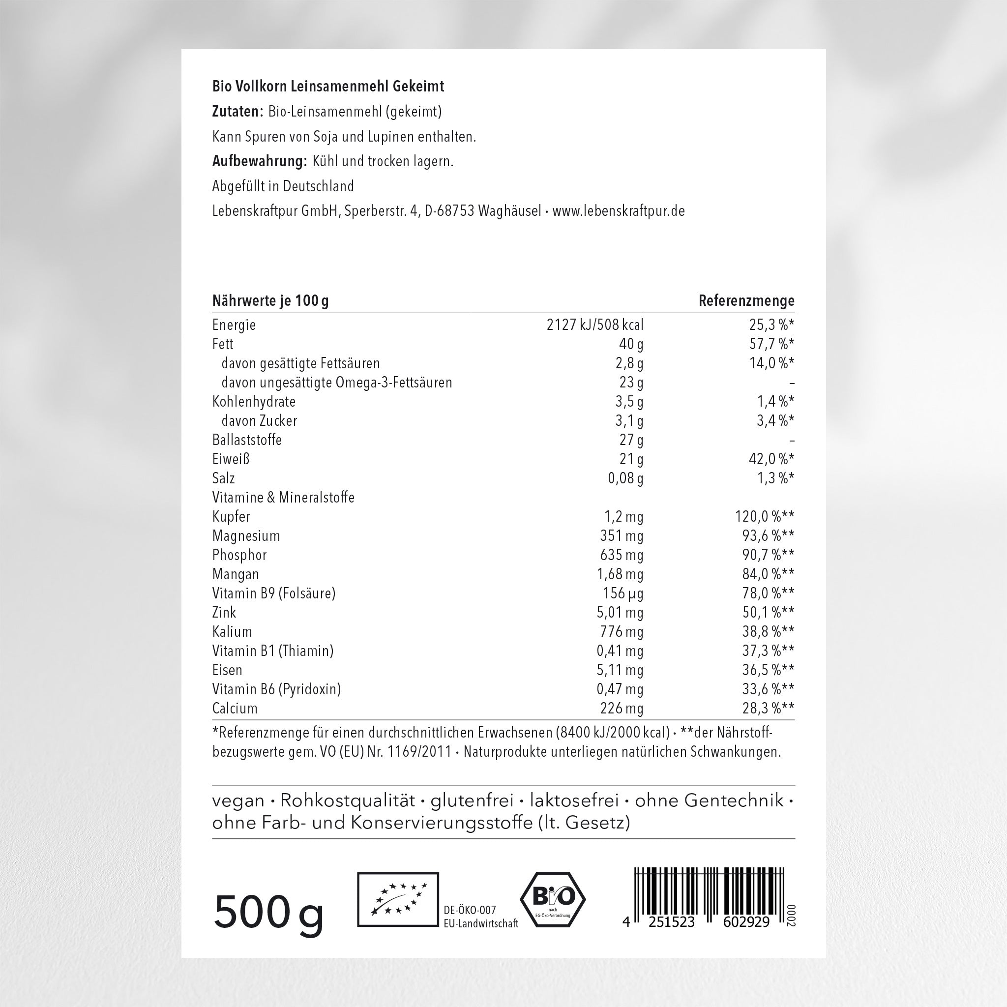 Bio Vollkorn Leinsamenmehl Gekeimt