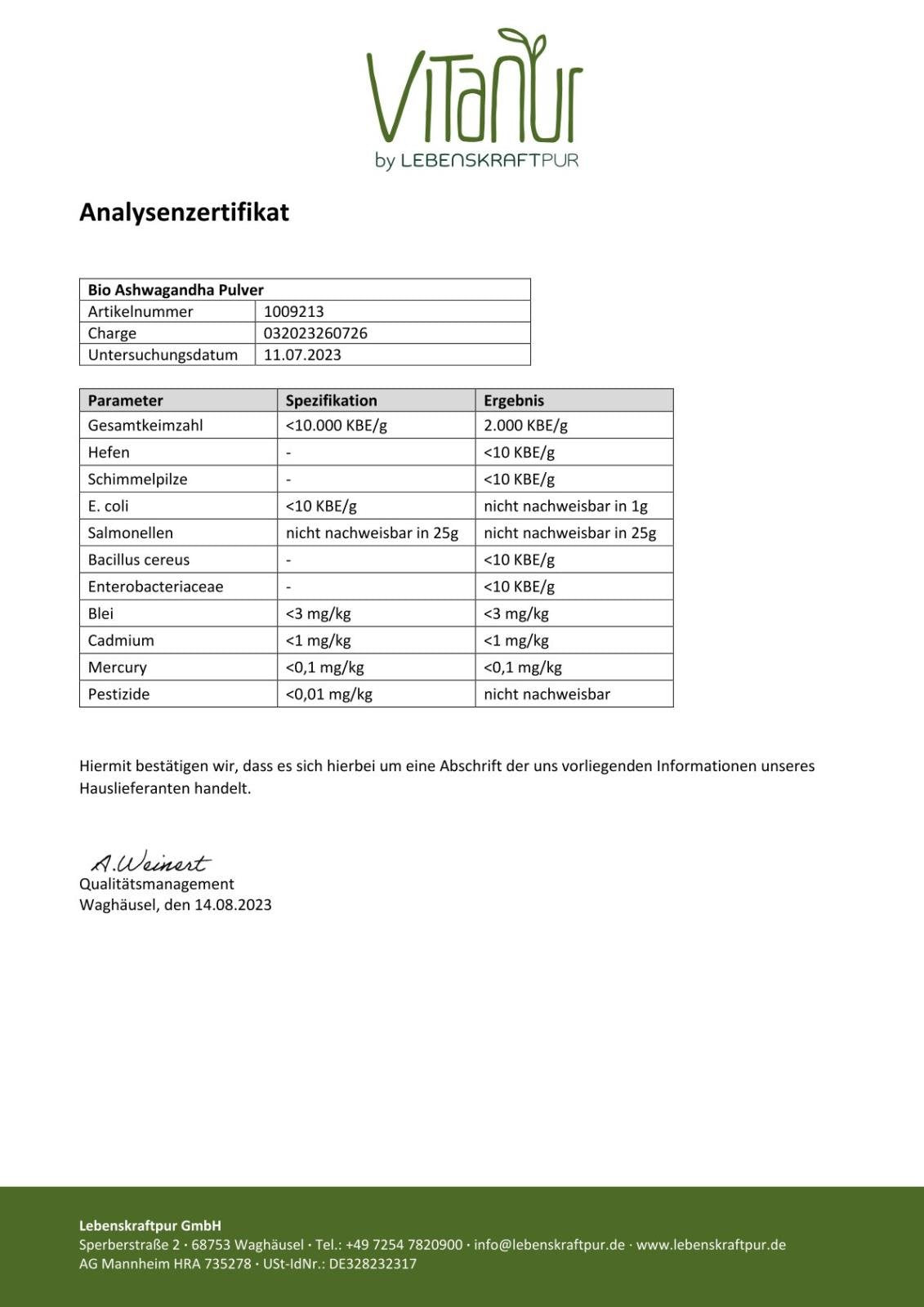 Sibia Pulver Bio Ashwagandha Pulver online kaufen | Lebenskraftpur