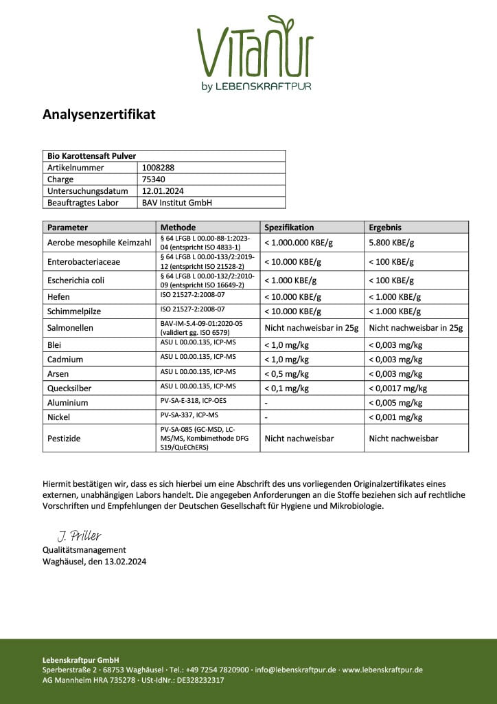 Produktbild Bio Karottensaft Pulver