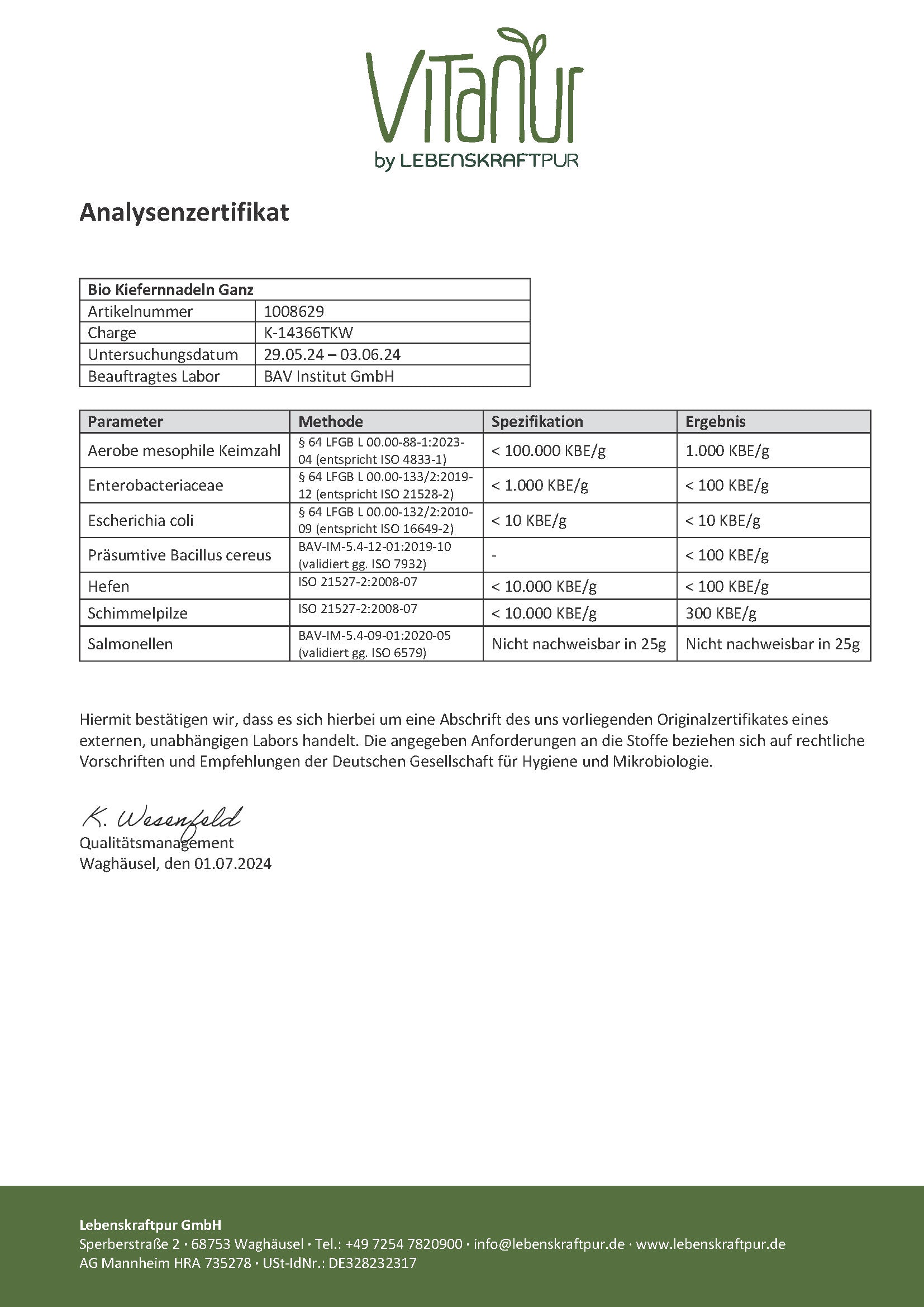 Produktbild Bio Kiefernnadeln Ganz