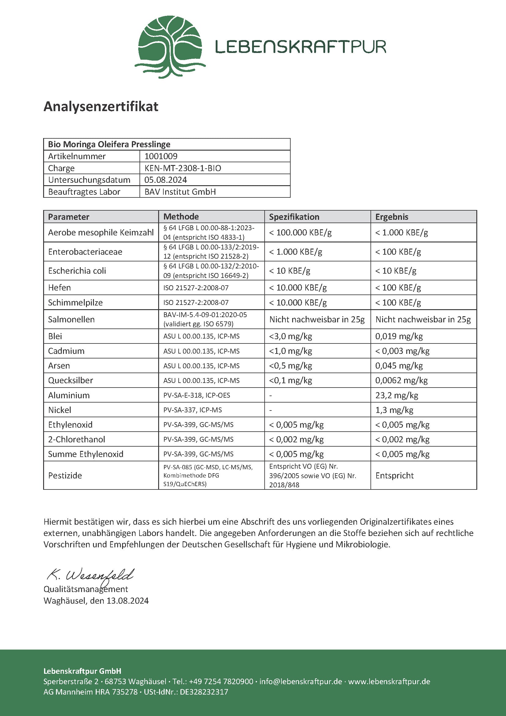Produktbild Bio Moringa Oleifera Presslinge