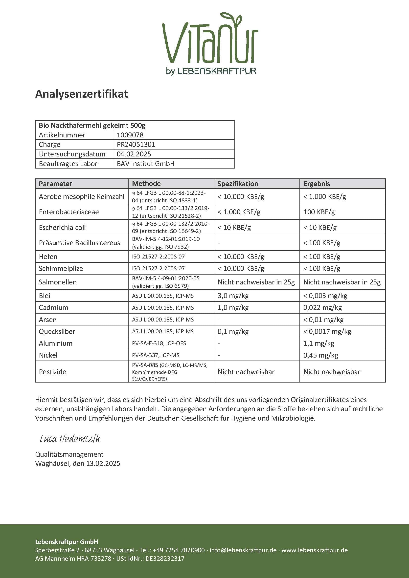 Produktbild Bio Nackthafermehl Gekeimt