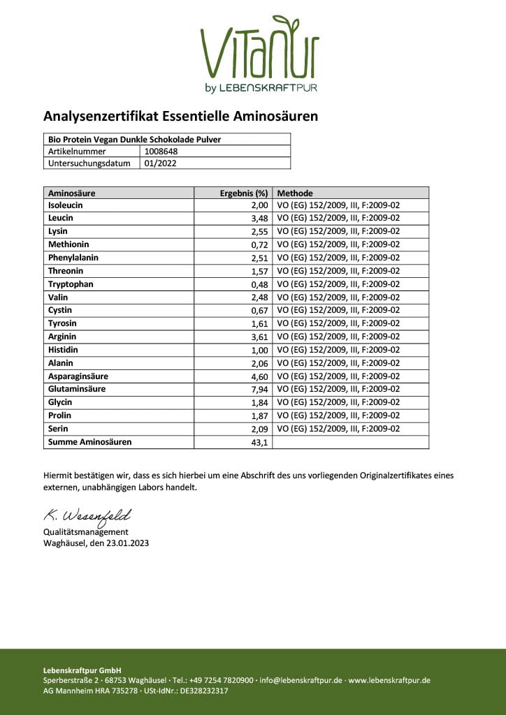 Produktbild Bio Protein Vegan Dunkle Schokolade Pulver