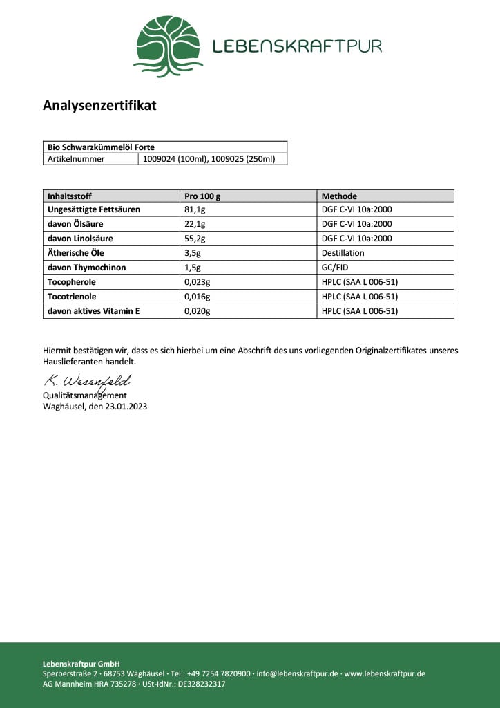 Produktbild Bio Schwarzkümmelöl Forte