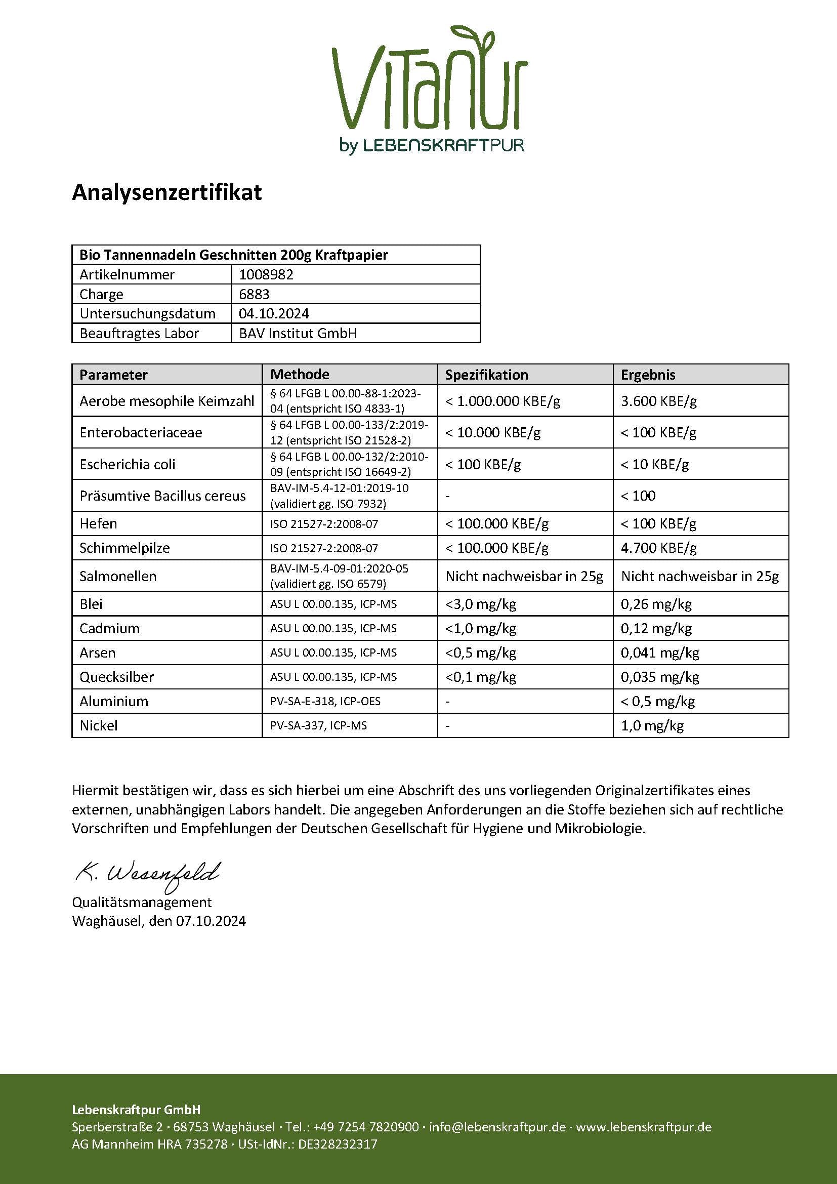 Produktbild Bio Tannennadeln Geschnitten