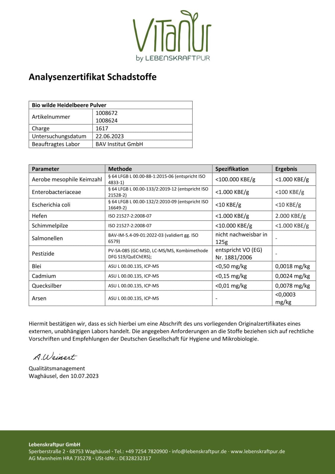 Produktbild Bio Wilde Heidelbeere Pulver