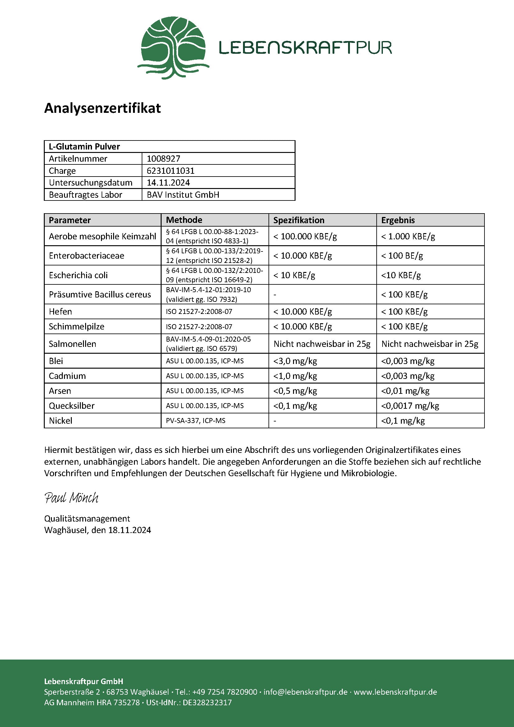 Produktbild L-Glutamin Pulver