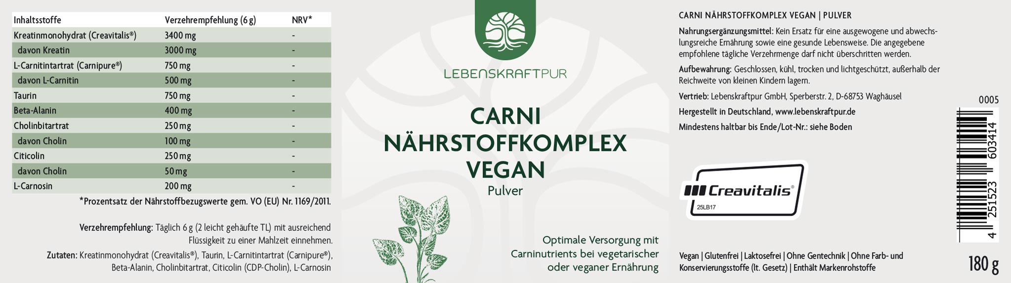 Carni Nährstoffkomplex Vegan Pulver