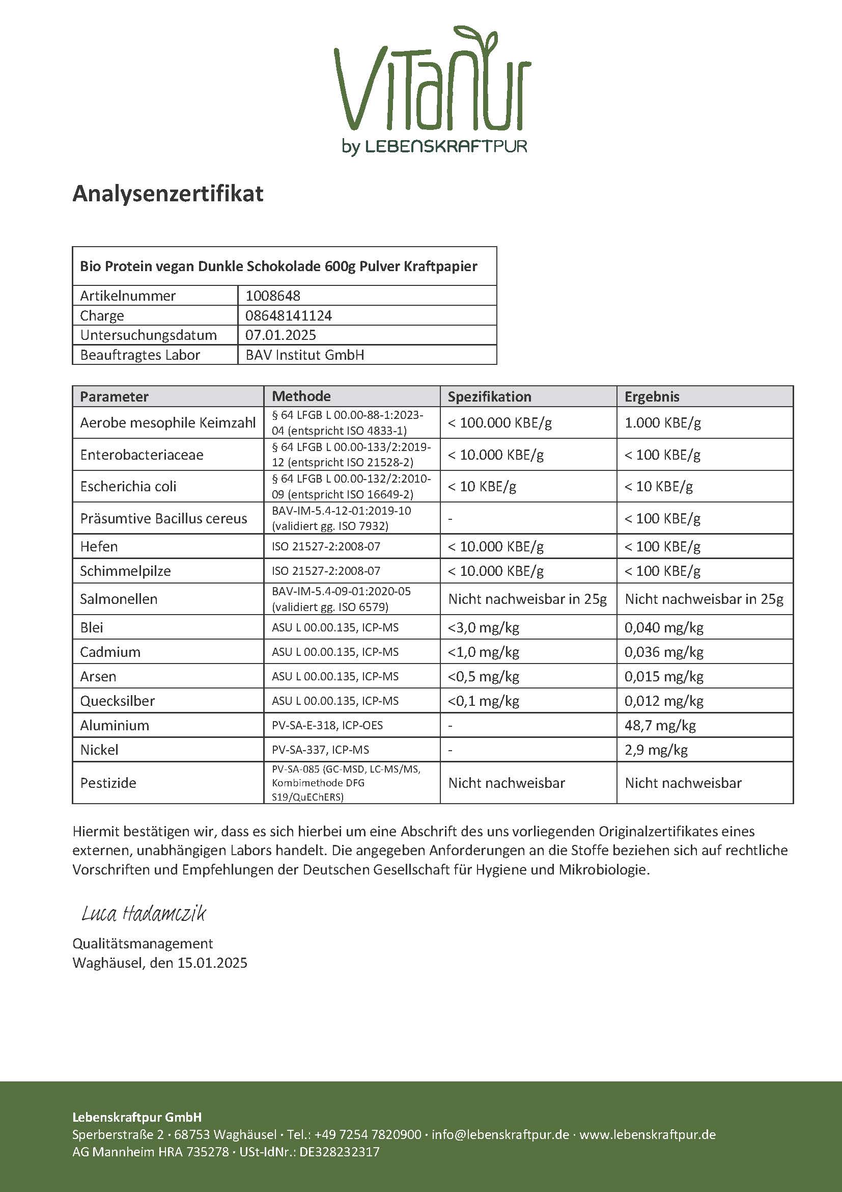 Produktbild Bio Protein Vegan Dunkle Schokolade Pulver