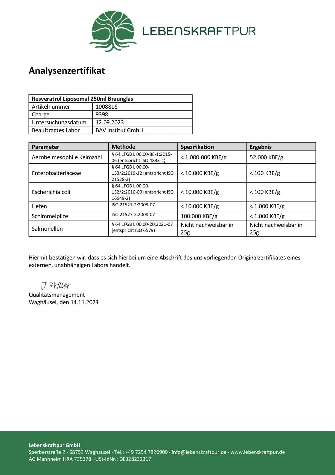 Produktbild Resveratrol Liposomal