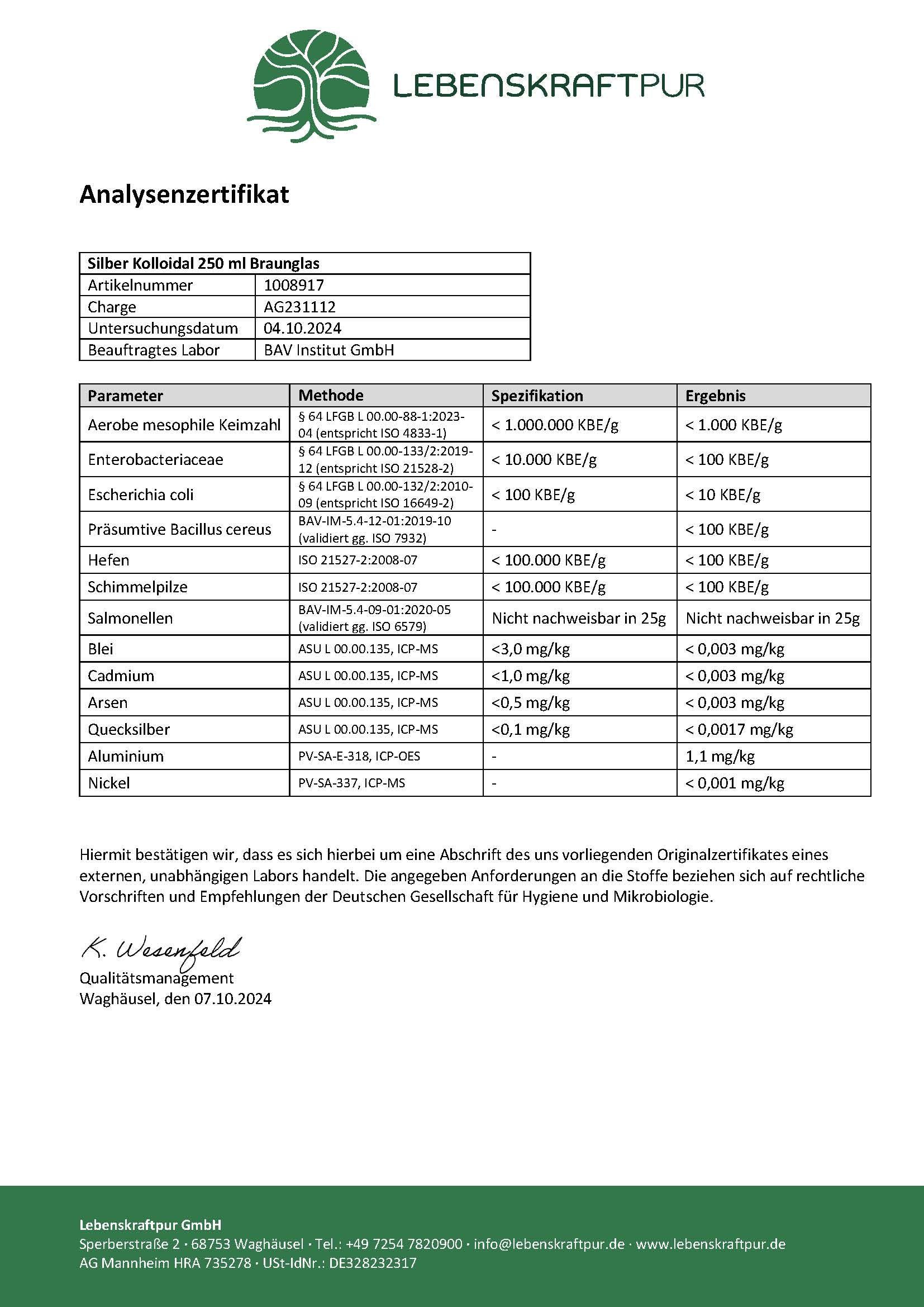 Produktbild Silber Kolloidal