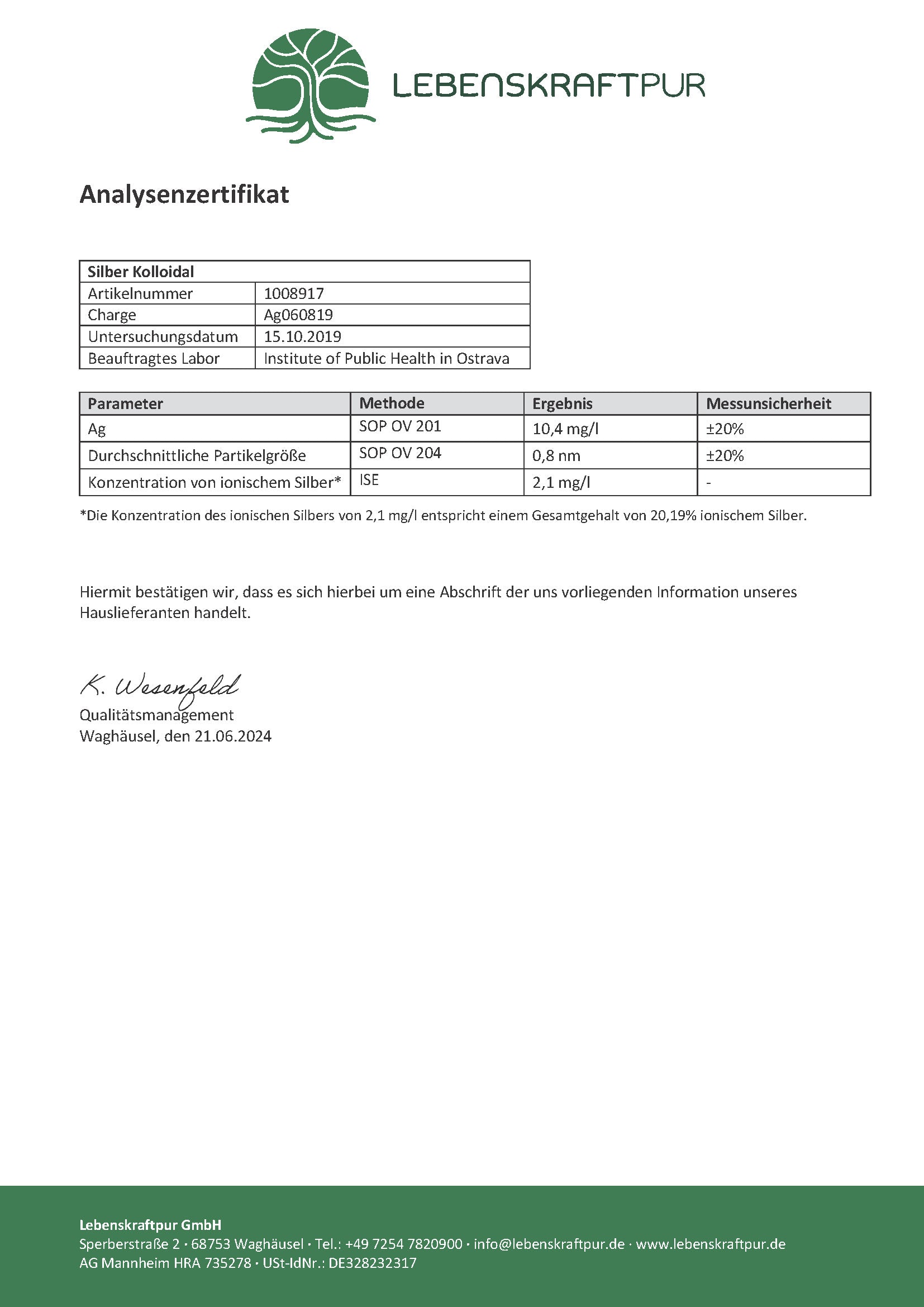 Produktbild Silber Kolloidal