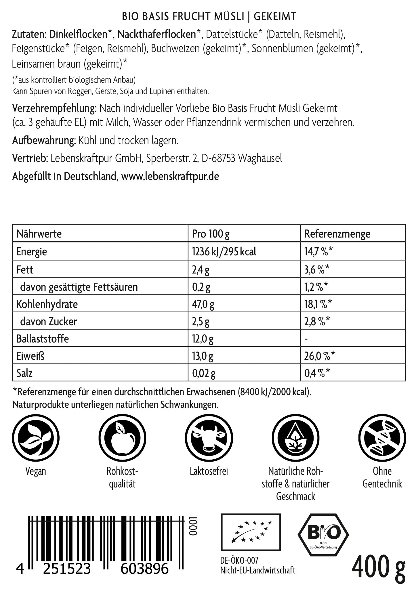 Bio Basis Frucht Müsli Gekeimt