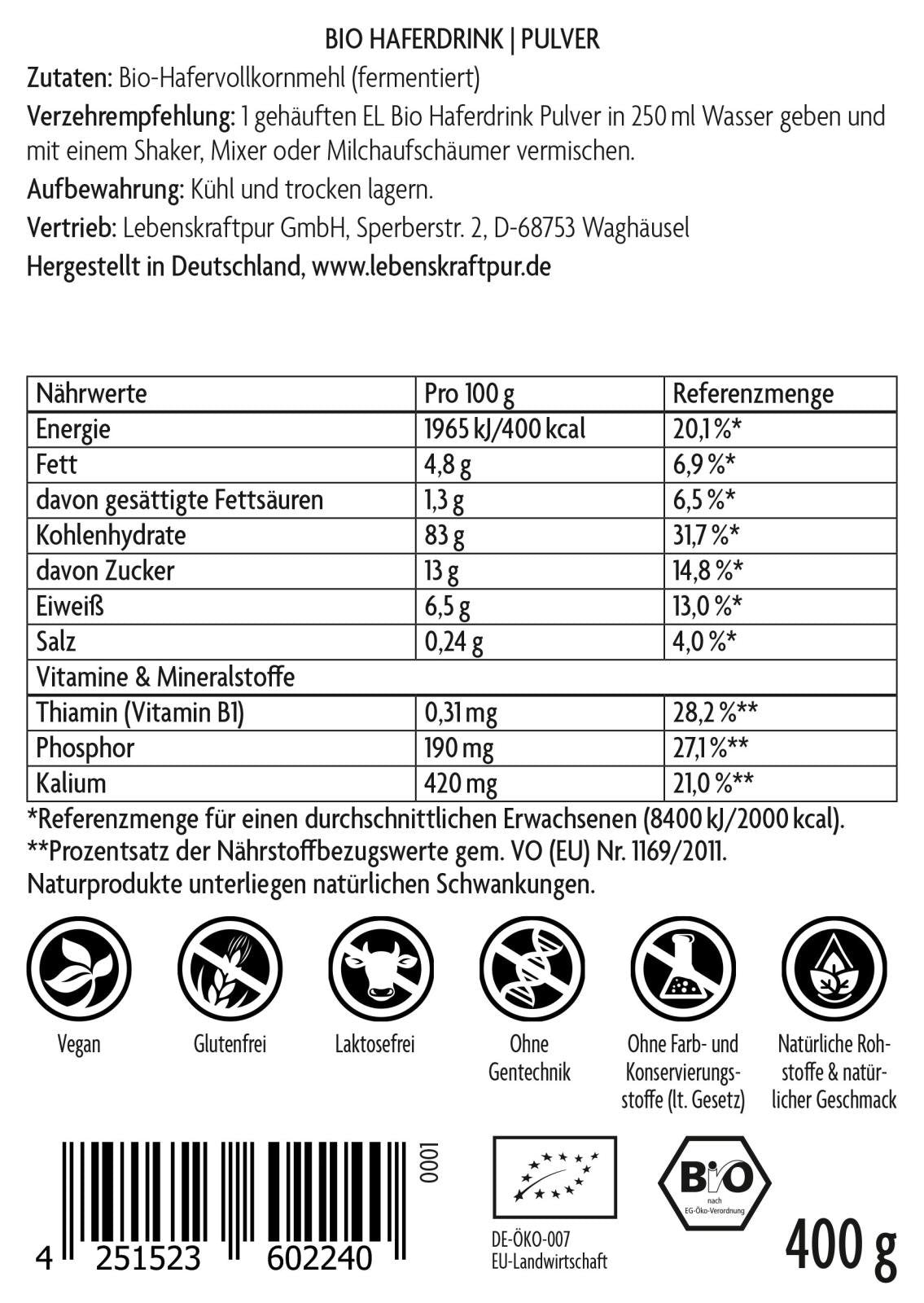 Produktbild Bio Haferdrink Pulver