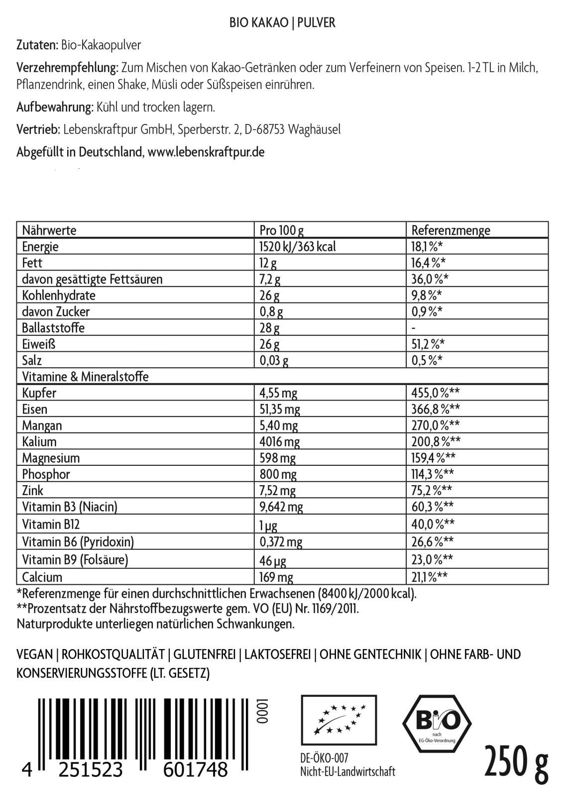 Produktbild Bio Kakao Pulver