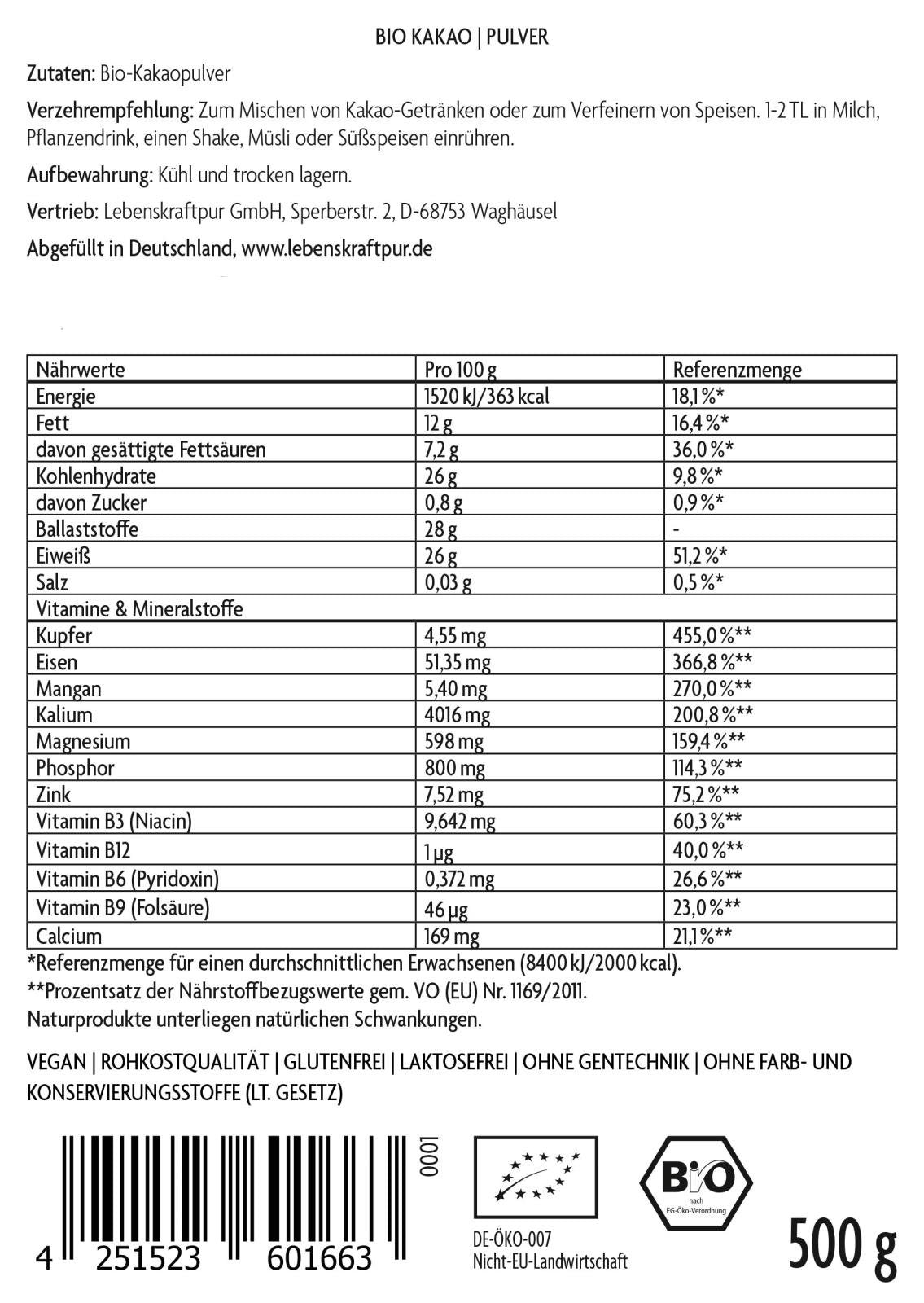 Produktbild Bio Kakao Pulver
