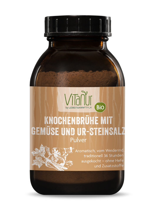 Produktbild Bio Knochenbrühe mit Gemüse und Ur-Steinsalz Pulver