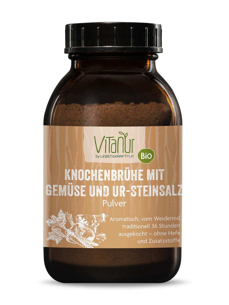 Produktbild Bio Knochenbrühe mit Gemüse und Ur-Steinsalz Pulver