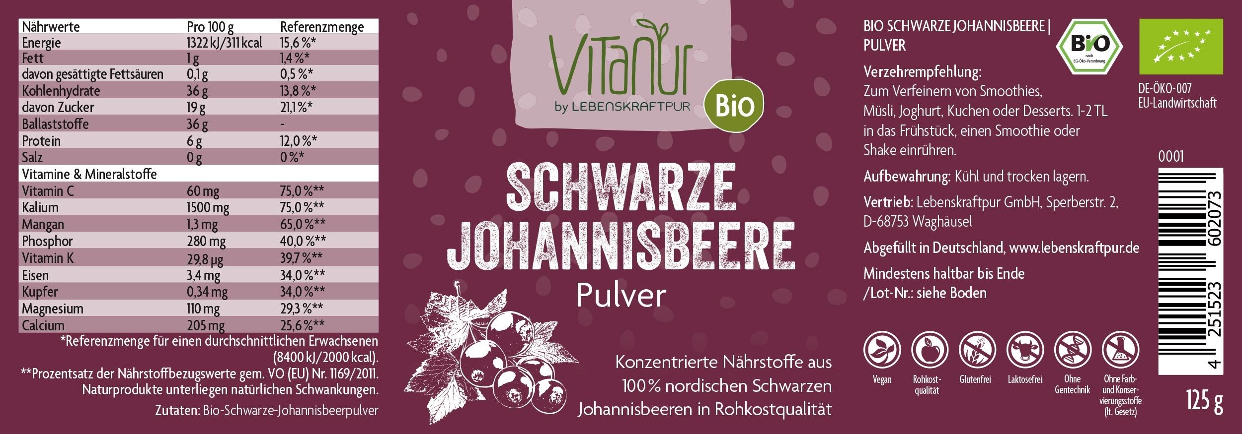 Produktbild Bio Schwarze Johannisbeere Pulver