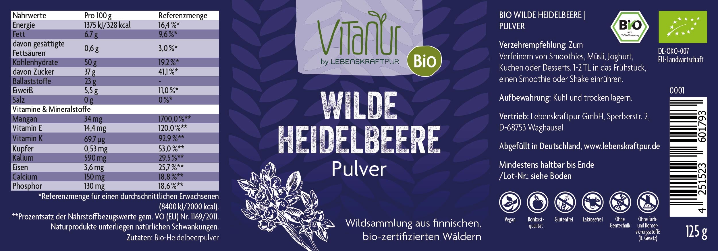 Produktbild Bio Wilde Heidelbeere Pulver