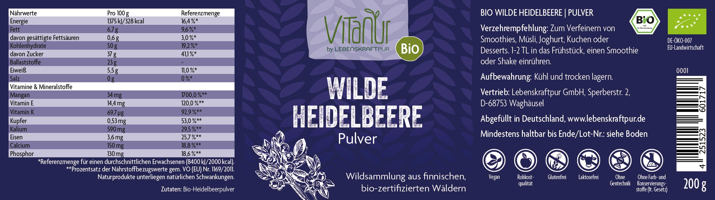 Produktbild Bio Wilde Heidelbeere Pulver