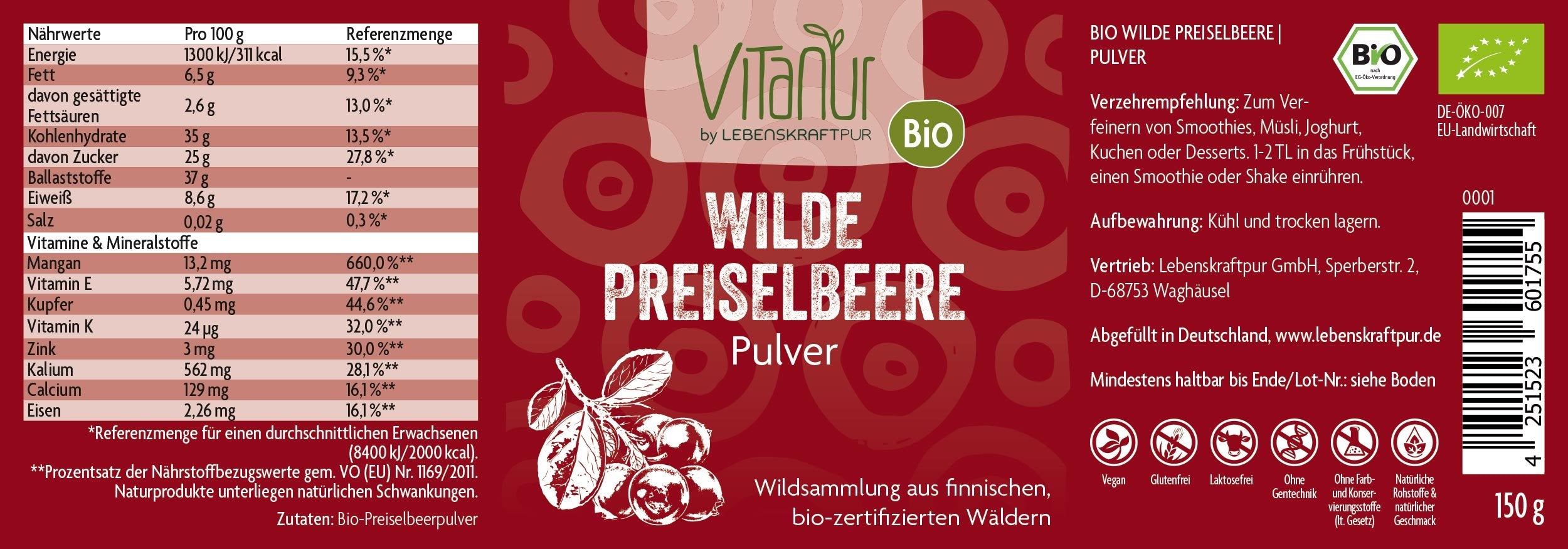 Produktbild Bio Wilde Preiselbeere Pulver