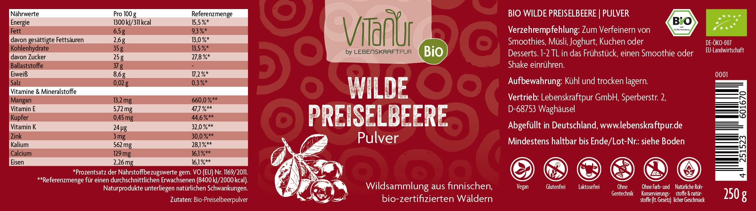 Produktbild Bio Wilde Preiselbeere Pulver