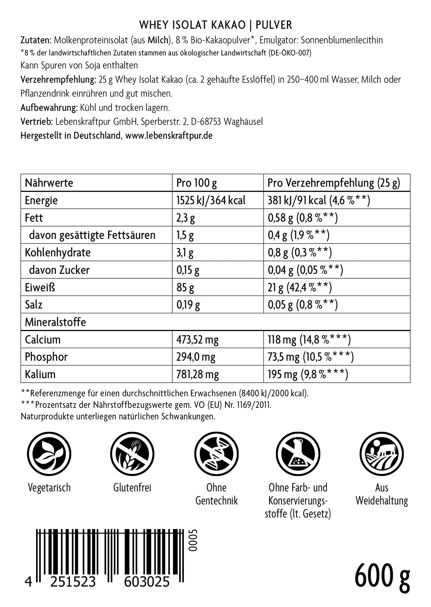 Produktbild Whey Isolat Kakao Pulver
