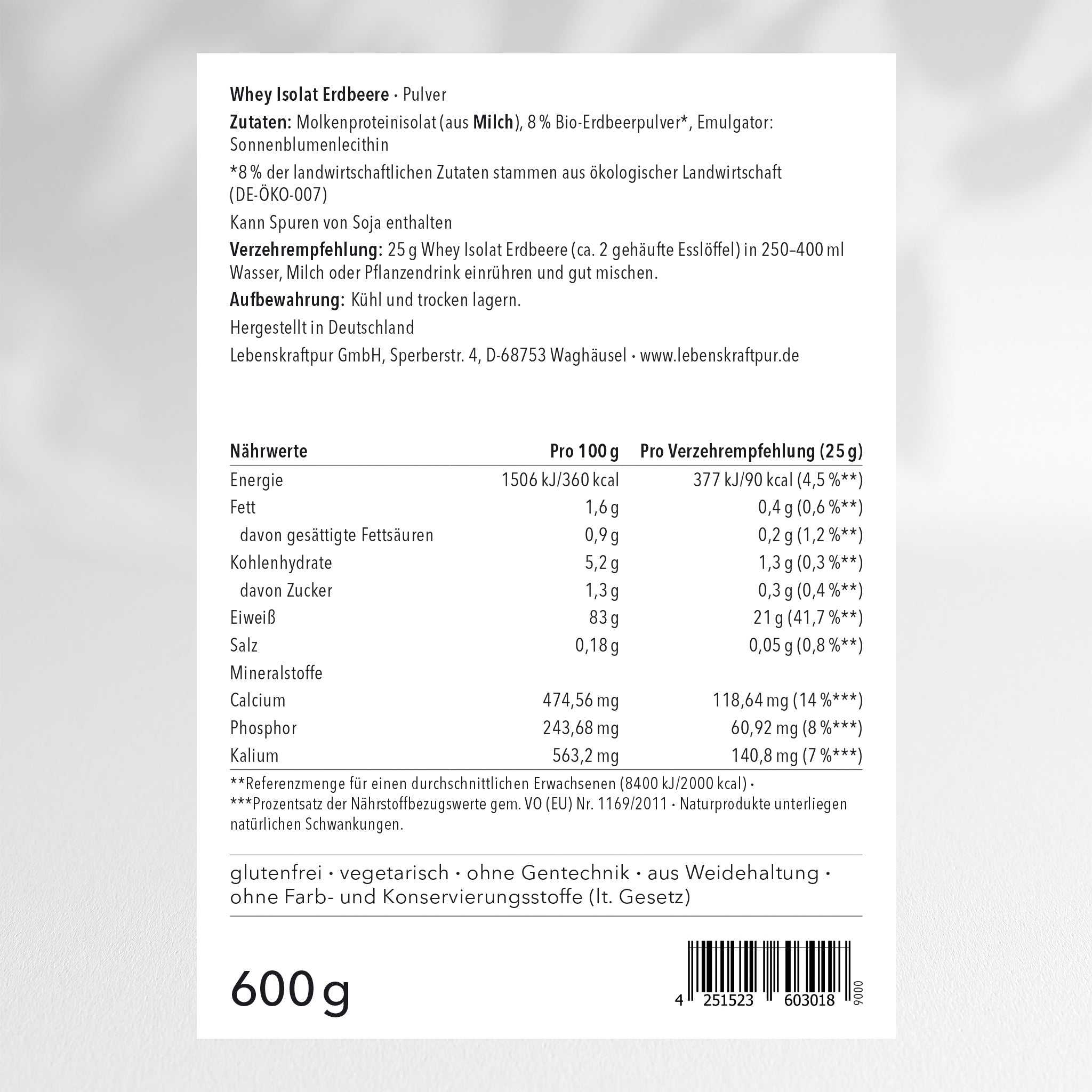 Whey Isolat Erdbeere Pulver