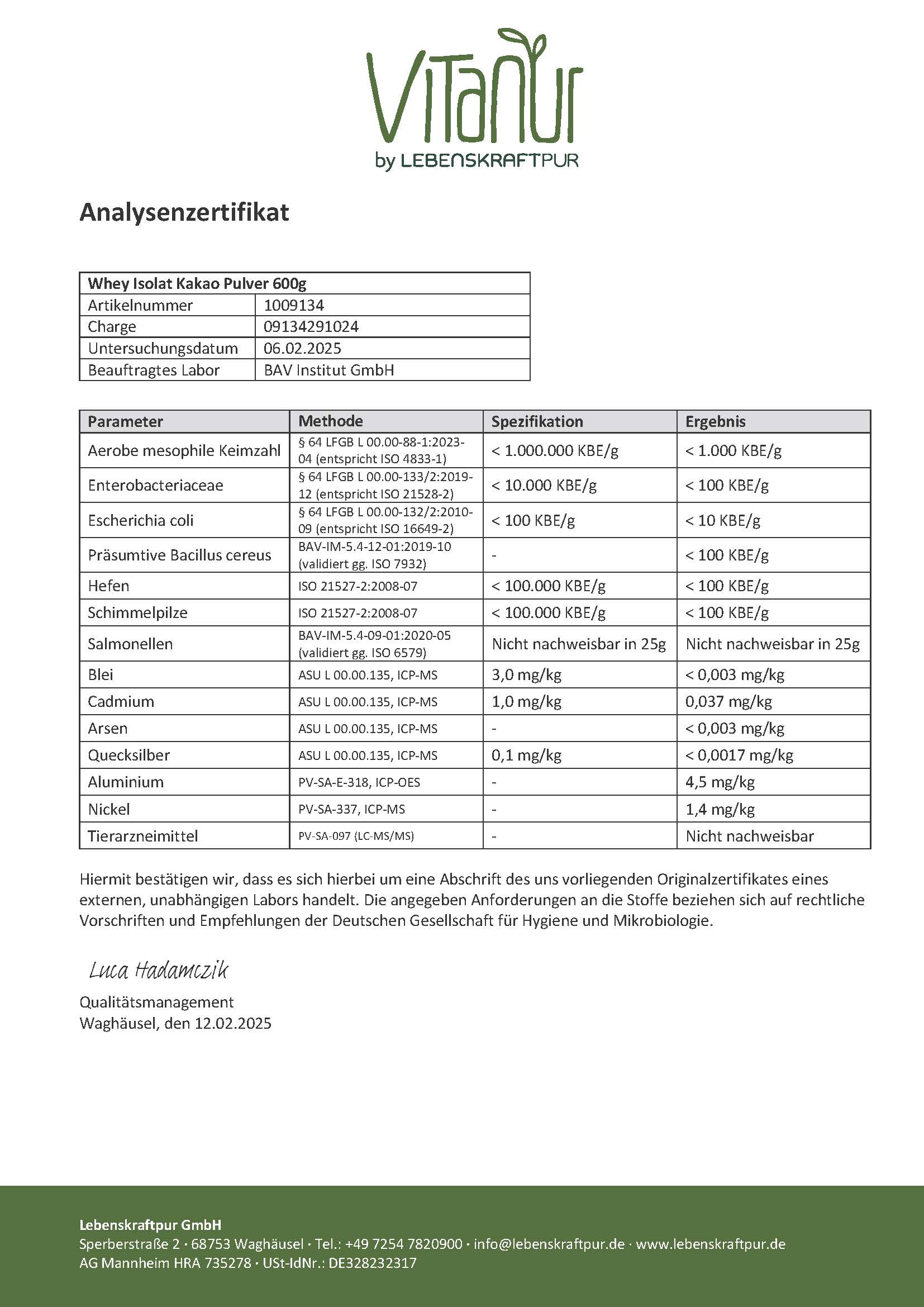 Produktbild Whey Isolat Kakao Pulver