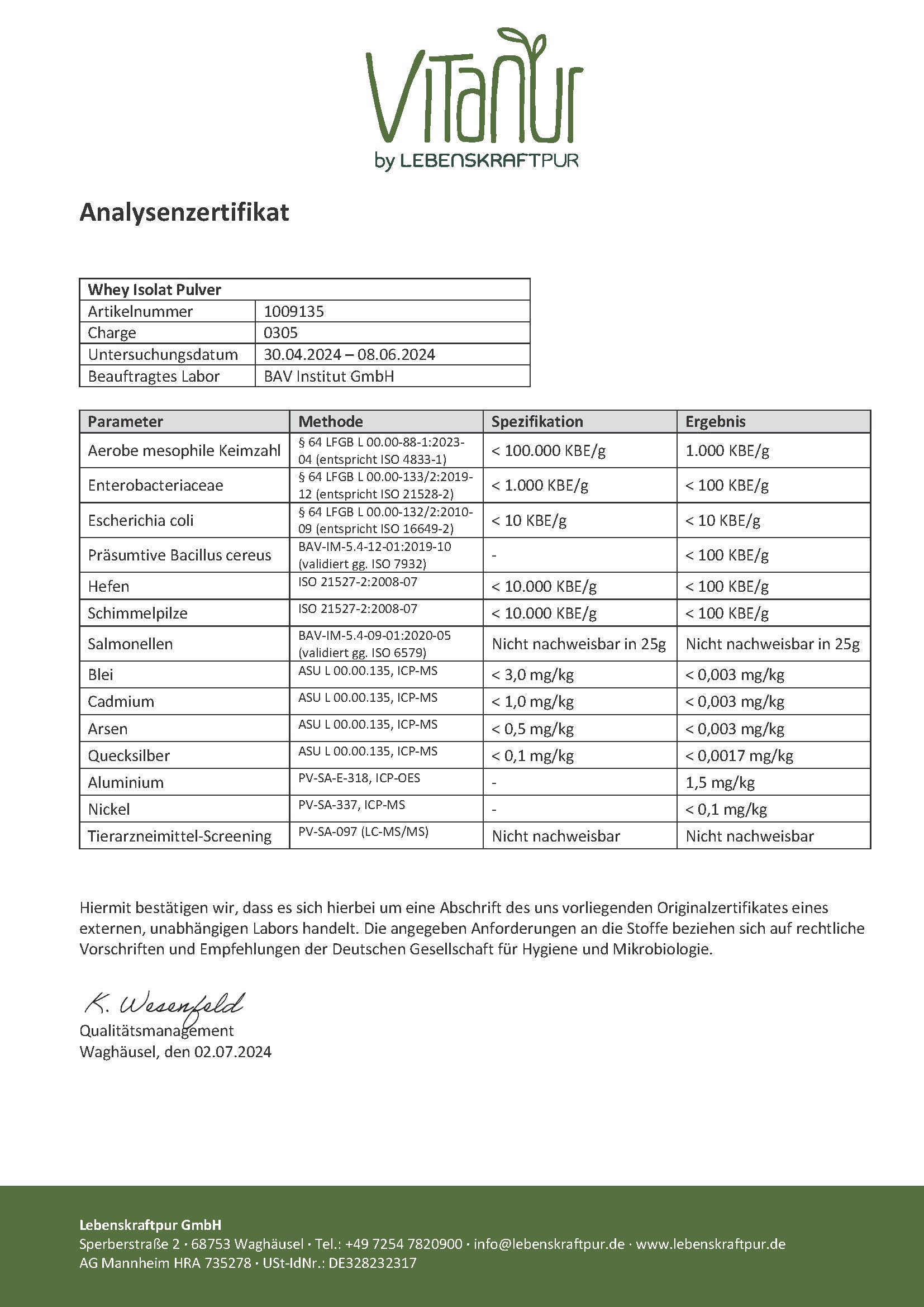 Produktbild Whey Isolat Pulver