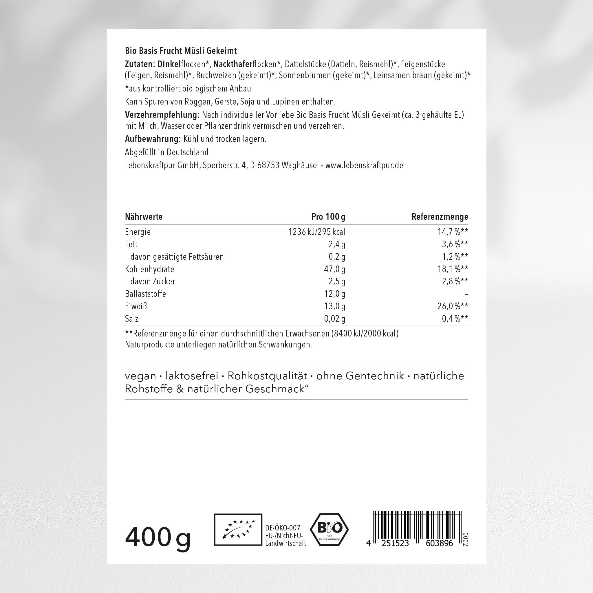 Bio Basis Frucht Müsli Gekeimt