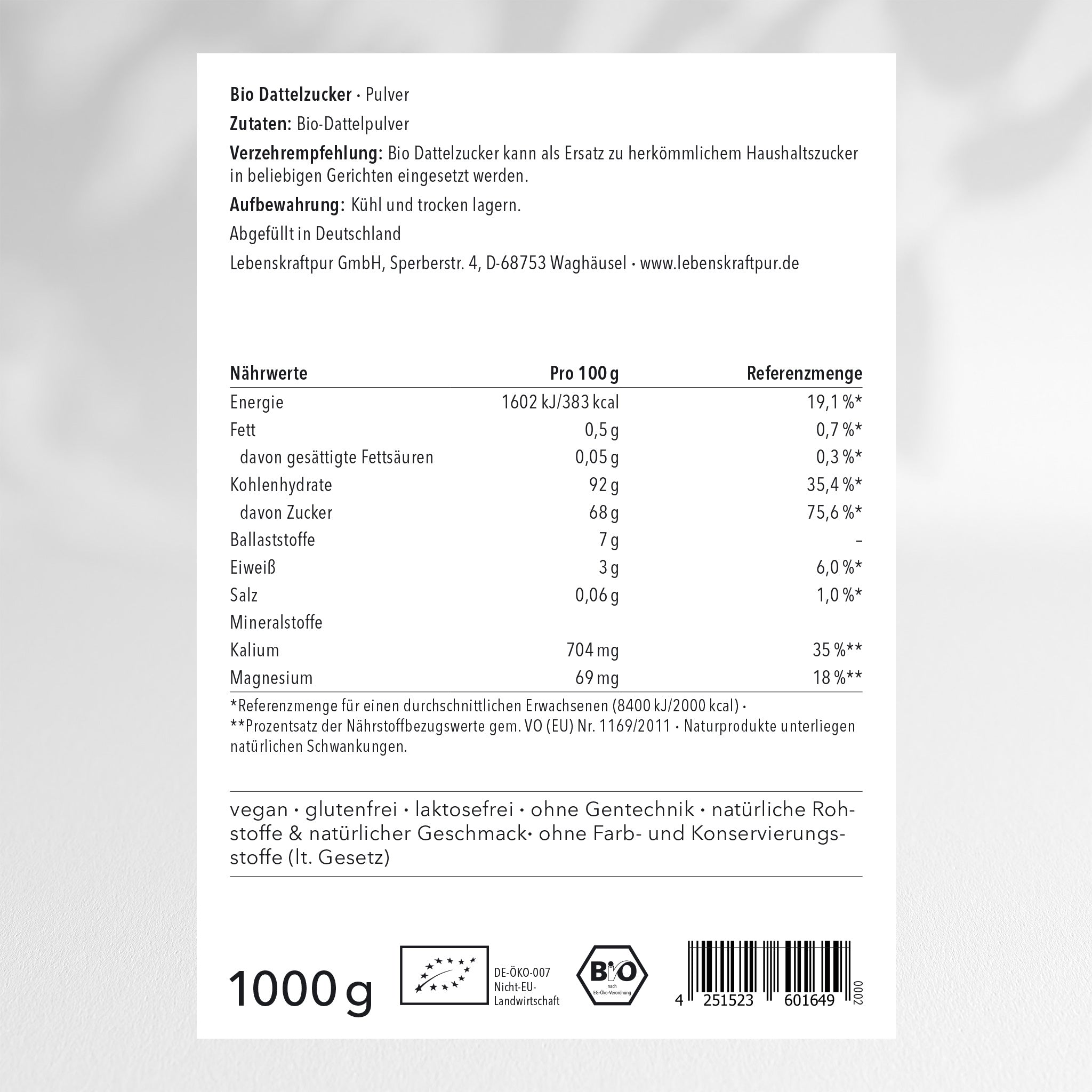 Bio Dattelzucker Pulver