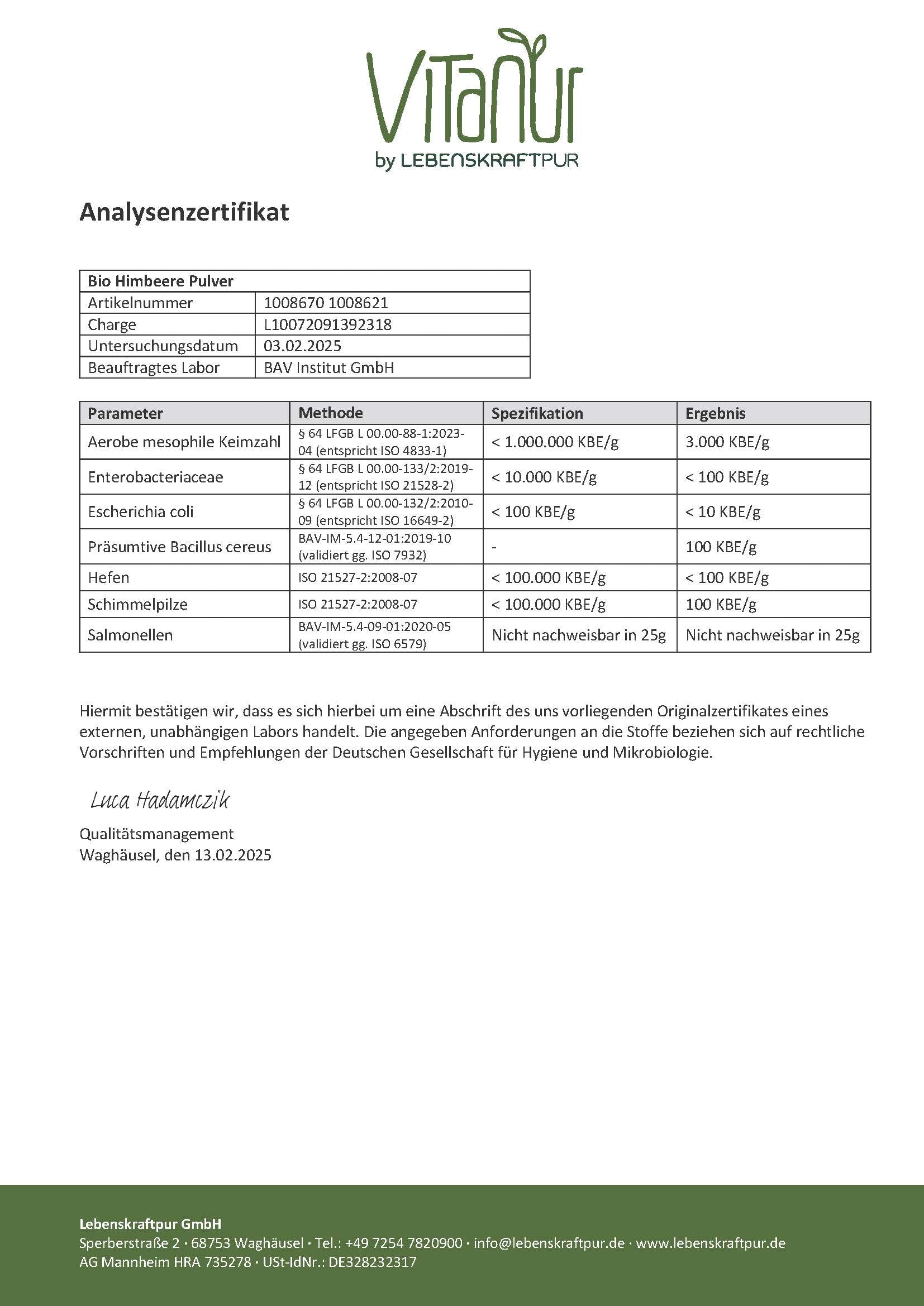 Produktbild Bio Himbeere Pulver