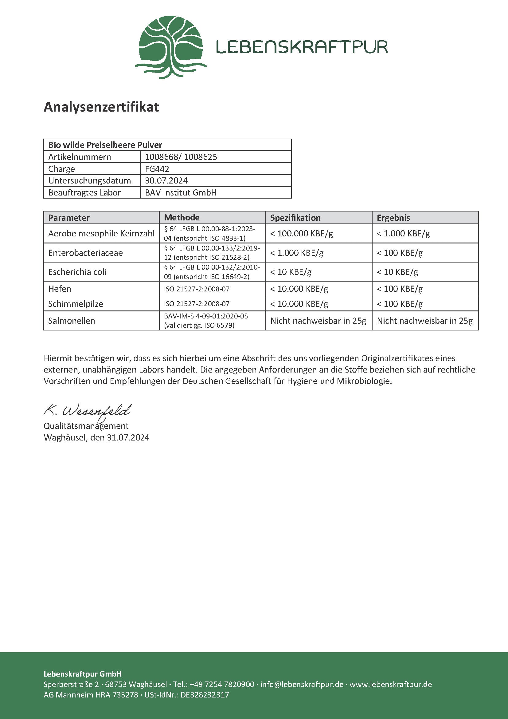 Produktbild Bio Wilde Preiselbeere Pulver