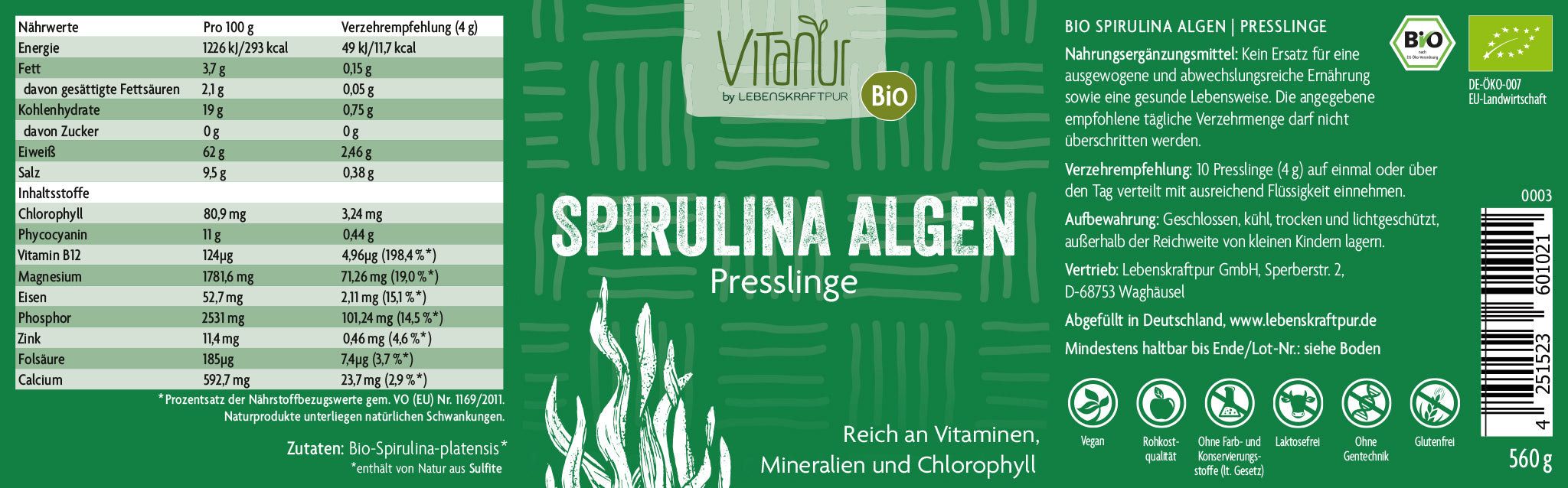 Bio Spirulina Algen Presslinge
